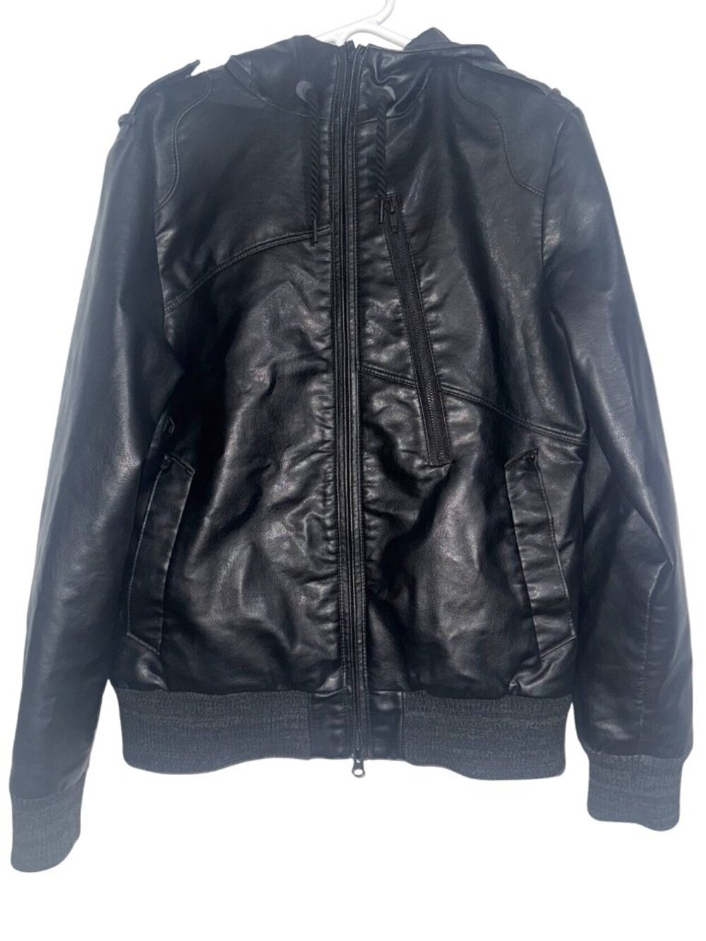 Volcom Scout Black Faux Leather Jacket M/M With Multicolor Lining & Zipper Pocke
